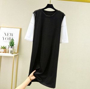 Женское платье с имитацией футболки, цвет черный/белый