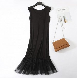 Женское платье, сетчатая окантовка, цвет черный
