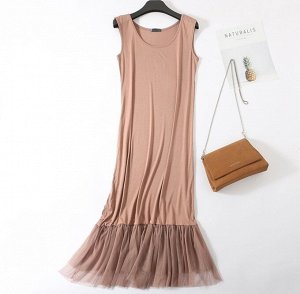 Женское платье, сетчатая окантовка, цвет бежевый