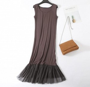 Женское платье, сетчатая окантовка, цвет коричневый