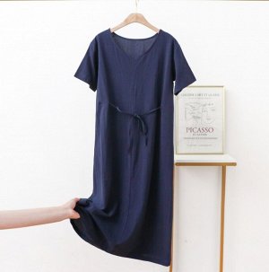 Женское платье с поясом, цвет темно-синий
