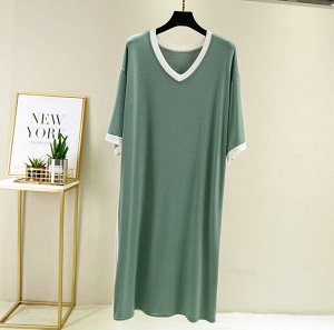 Женское платье, белая окантовка, цвет зеленый