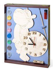 Часы под роспись деревянные Бегемот с красками (ДНИ 115)