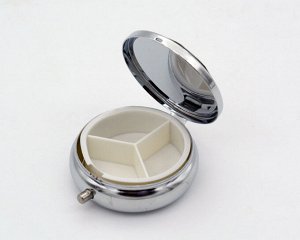 Бокс для таблеток на 3 отсека с накладкой из мусковита, серебристый