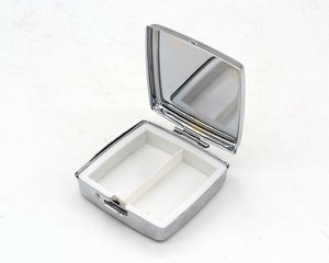 Таблетница на 2 отсека с накладкой из лабрадорита, квадратная, серебристая