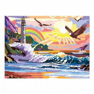 Картина по номерам А3, ОСТРОВ СОКРОВИЩ "Морской пейзаж", акриловые краски, картон, 2 кисти, 663255