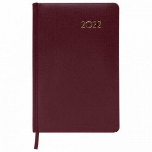Ежедневник датированный 2022 А5 138x213 мм BRAUBERG "Select", балакрон, бордовый, 112775