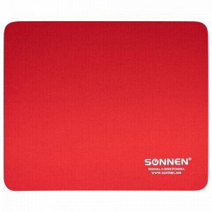 Коврик для мыши SONNEN "RED", резина + ткань, 220х180х3 мм, 513306