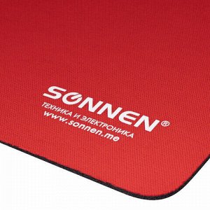 Коврик для мыши SONNEN "RED", резина + ткань, 220х180х3 мм, 513306
