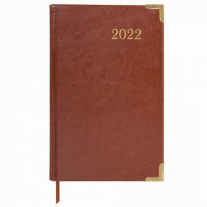 Ежедневник датированный 2022 А5 138x213 мм BRAUBERG "Senator", под кожу, коричневый, 112781