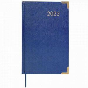 Ежедневник датированный 2022 А5 138x213 мм BRAUBERG "Senator", под кожу, синий, 112782