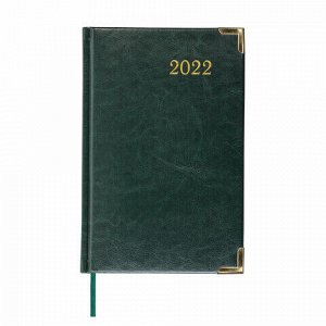 Ежедневник датированный 2022 А5 138x213 мм BRAUBERG "Senator", под кожу, зеленый, 112783