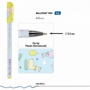 Ручка шариковая BRUNO VISCONTI "HappyWrite", СИНЯЯ, "Ламы", узел 0,5 мм, линия письма 0,3 мм, 20-0215/26