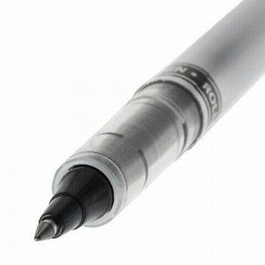 Ручка-роллер BRAUBERG &quot;Control&quot;, ЧЕРНАЯ, корпус серебристый, узел 0,5 мм, линия письма 0,3 мм, 141553