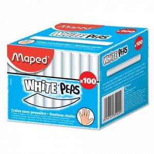 Мел белый MAPED (Франция) "White'Peps", АНТИПЫЛЬ, НАБОР 100 шт., круглый, 935020