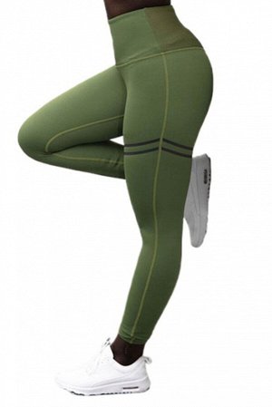Зеленые беговые спортивные леггинсы с высокой талией для йоги и фитнеса
