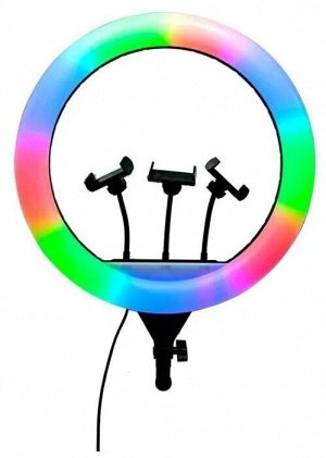 Цветная Кольцевая LED лампа ZB-F458 RGB LED Dance диаметром 45 см для фото и видеосъемки, работы с тремя держателями, пультом и штативом