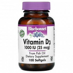 Bluebonnet Nutrition, Vitamin D3, 1,000 IU (25 mcg), 100 Softgels