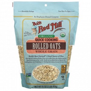 Bob&#039;s Red Mill, Organic Quick Cooking Rolled Oats, Whole Grain, 16 oz (454 g)