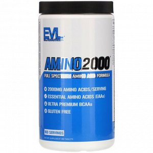 EVLution Nutrition, AMINO2000, средство с аминокислотами полного спектра действия, 480 таблеток