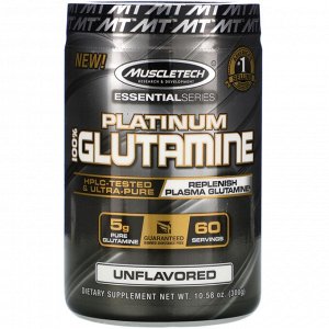 Muscletech, Essential Series, Platinum 100%, глютамин, без добавок, 5 г, 300 г (10,58 унции)