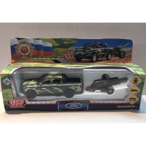 SB-18-09-FR+CANNON-WB Машина металл FORD ranger вс, 12 см, дв., багаж., инерц.+пушка, кор. Технопарк в кор.2*12шт