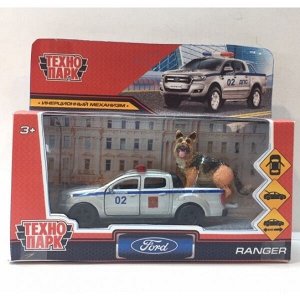 SB-18-09-FR-P+DOG-WB Машина металл FORD ranger ПИКАП, 12 см+собака 4,5 см, дв., баг., инер., кор. Технопарк в кор.2*24шт