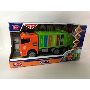 KAMGARB-30PL-OGGN Машина пластик свет-звук KAMAZ МУСОРОВОЗ 30 см, двери, инерц, зелен, кор. Технопарк в кор.2*12шт