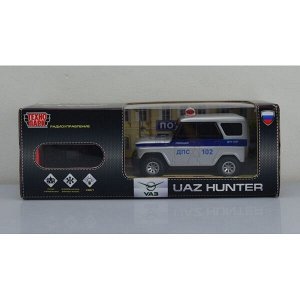 HUNTER-18L-POL-GY Машина р/у UAZ HUNTER ПОЛИЦИЯ 18 см, свет, серебр, кор. Технопарк в кор.2*24шт