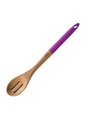 2873 GIPFEL Ложка с прорезями деревянная EMILIE 35,6х6,0х2см с силиконовой фиолетовой ручкой Материал: цельное дерево, силикон