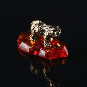 Сувенир "Медведь", латунь, янтарная смола, 1,2х1,0х2,0 см