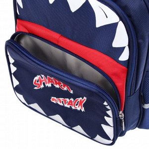 Рюкзак школьный эргономичная спинка, deVENTE 39 х 30 х 20, Shark, синий/красный