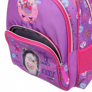 Рюкзак школьный эргономичная спинка, Attomex Basic 38 х 32 х 18 "Ёжик", сиреневый/розовый