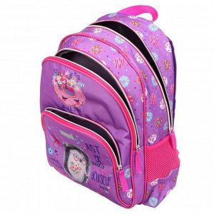 Рюкзак школьный эргономичная спинка, Attomex Basic 38 х 32 х 18 "Ёжик", сиреневый/розовый