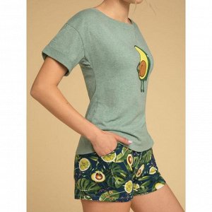 Комплект женский (футболка, шорты) «Лайм» цвет ментол, размер 52