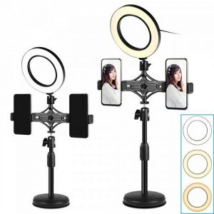 Кольцевая лампа для макияжа с 2 держателями для телефона Live Light Holder WS-868