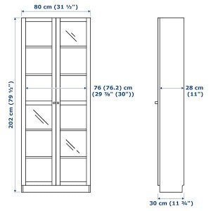 BILLY БИЛЛИ Шкаф книжный со стеклянными дверьми, серый/эффект «металлик»80x30x202 см
