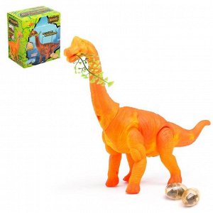 Динозавр «Брахиозавр травоядный», работает от батареек, откладывает яйца, с проектором, цвет оранжевый