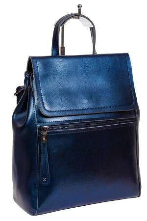 Кожаный женский рюкзак-трансформер, цвет синий металлик
