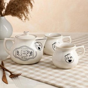 Чайный набор "Инжир", 3 предмета, белый, чай, 0.65/0.3 л