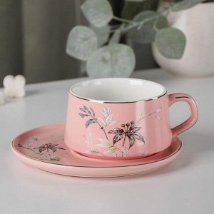 Чайная пара «Вернисаж», чашка 280 мл, блюдце, цвет розовый
