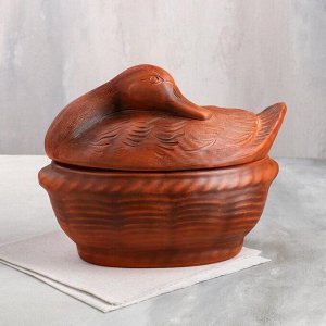 Жаровня "Лебедь" с декором, красная глина, 3.5 л, микс