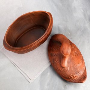 Жаровня "Лебедь" с декором, красная глина, 3.5 л, микс