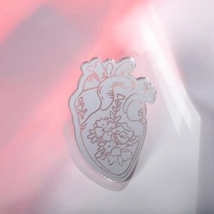 Брошь зеркальная из акрила "Анатомическое сердце", цвет серебро