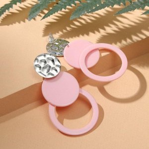 Серьги "Модерн" мятый металл, диск и кольцо, цвет светло-розовый в серебре