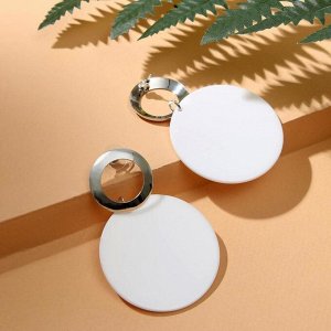 Серьги "Модерн" большой диск и кольцо, цвет белый в серебре