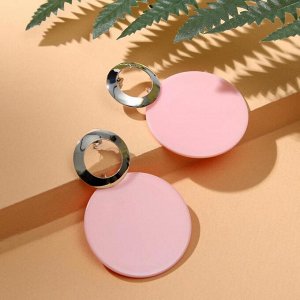 Серьги "Модерн" большой диск и кольцо, цвет светло-розовый в серебре