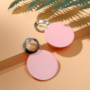 Серьги "Модерн" большой диск и кольцо, цвет светло-розовый в серебре