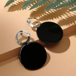 Серьги "Модерн" большой диск и кольцо, цвет чёрный в серебре