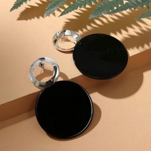 Серьги "Модерн" большой диск и кольцо, цвет чёрный в серебре